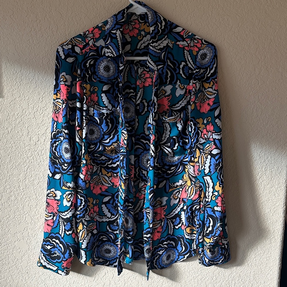 Express Portofino Floral Blouse - Blue and Pink